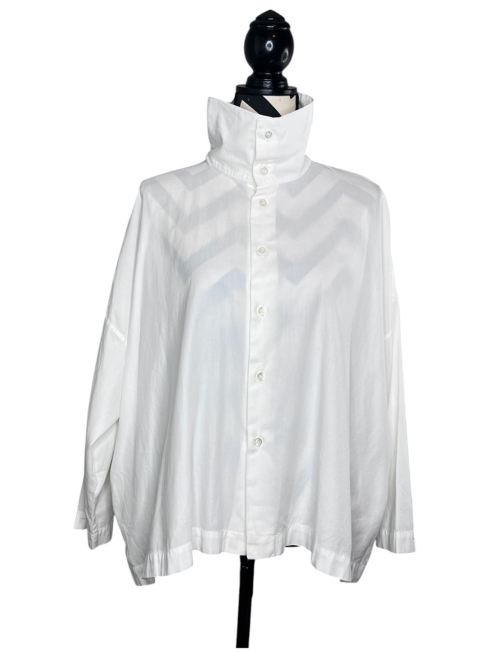 Eskandar Sz 0 Minimalist High-Neck Collar Button Down Tunic Shirt